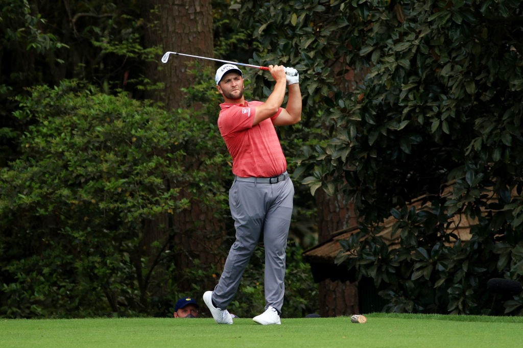 Jon Rahm of Spain plays his shot from the 16th tee during the final round of the Masters at Augusta National Golf Club © Getty Images