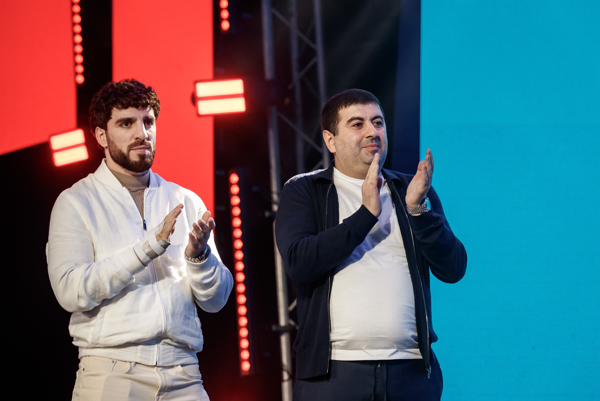 BFA President Hovhannes Hovsepyan (from the right) with Olympic bronze medalist Hovhannes Backhov © IBA