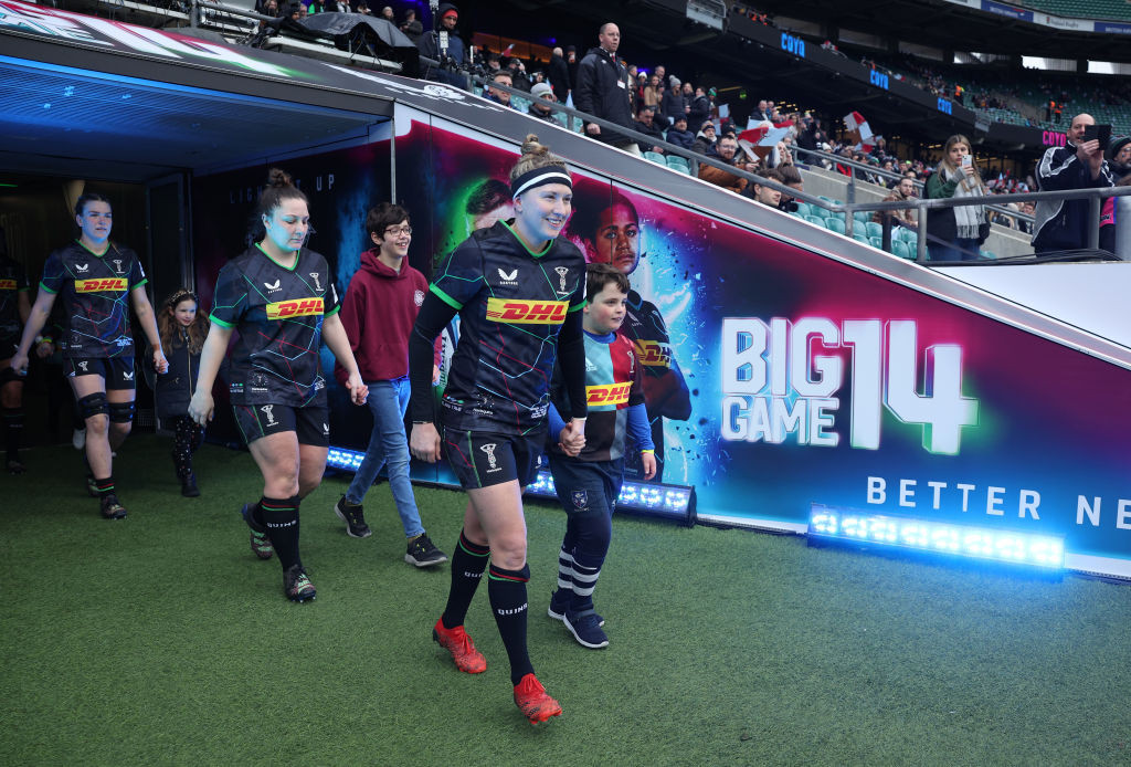 Emily Scott of Harlequins leads out the team at Twickenham Stadium. © Getty Images