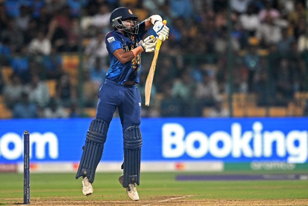 Sri Lanka's Sadeera Samarawickrama tries to play a shot during the 2023 ICC Men's Cricket World Cup one-day international (ODI) match between England and Sri Lanka at the M. Chinnaswamy Stadium in Bengaluru on October 26, 2023. © Getty Images