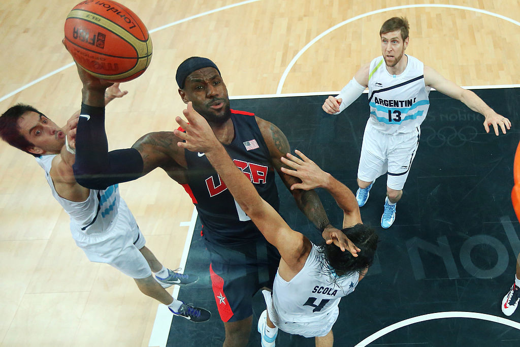 Lebron James against Luis Scola at the London 2012 Olympic Games. © Getty Images
