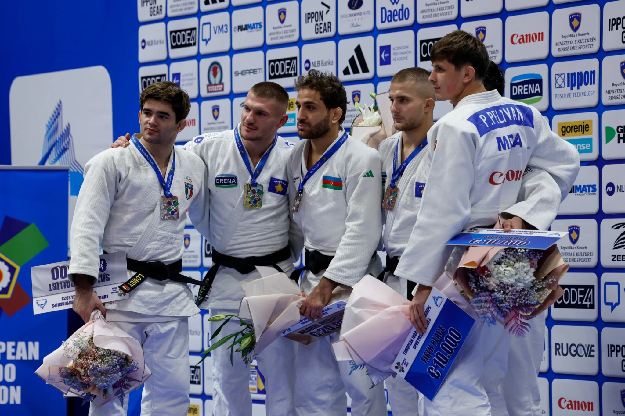 The prize money winners in men's 73 kg weight category at European Championships Open in Pristina © EJU Media