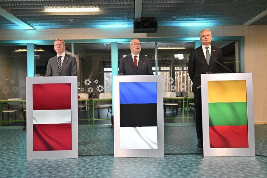 The Baltic presidents, Edgars Rinkevics, Alar Karis, and Gitanas Nauseda, in Tallinn on December 11, 2023. VABARIIGI PRESIDENDI KANTSELEI/ RAIGO PAJULA