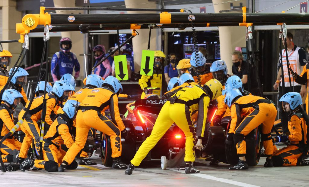 McLaren's British driver Lando Norris is assisted in Bahrain. GETTY IMAGES