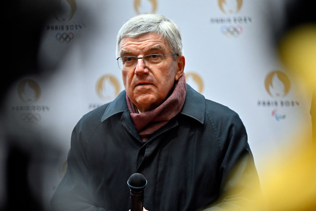 IOC President Thomas Bach answers questions from the press. GETTY IMAGES