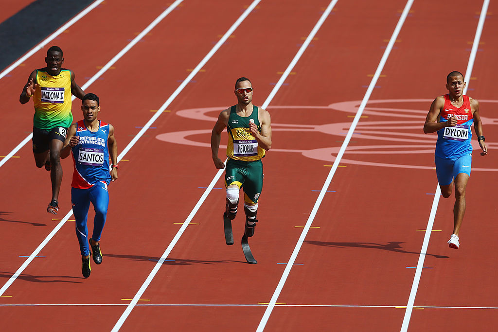 Oscar Pistorius, competing in the 400 metres at the 2012 London Olympics. GETTY IMAGES