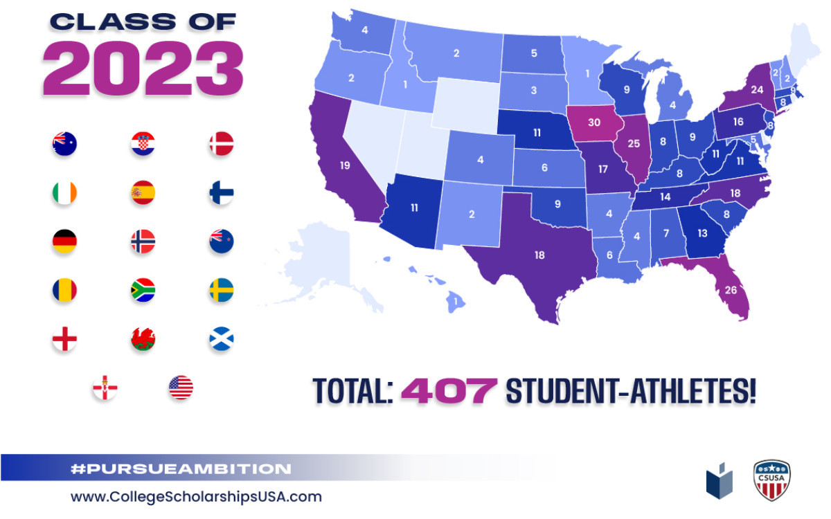 Map of 407 student-athletes by US state. CSUSA