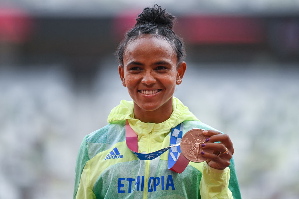 Gudaf Tsegay won bronze in the 5000m at the Tokyo 2020 Olympics. GETTY IMAGES
