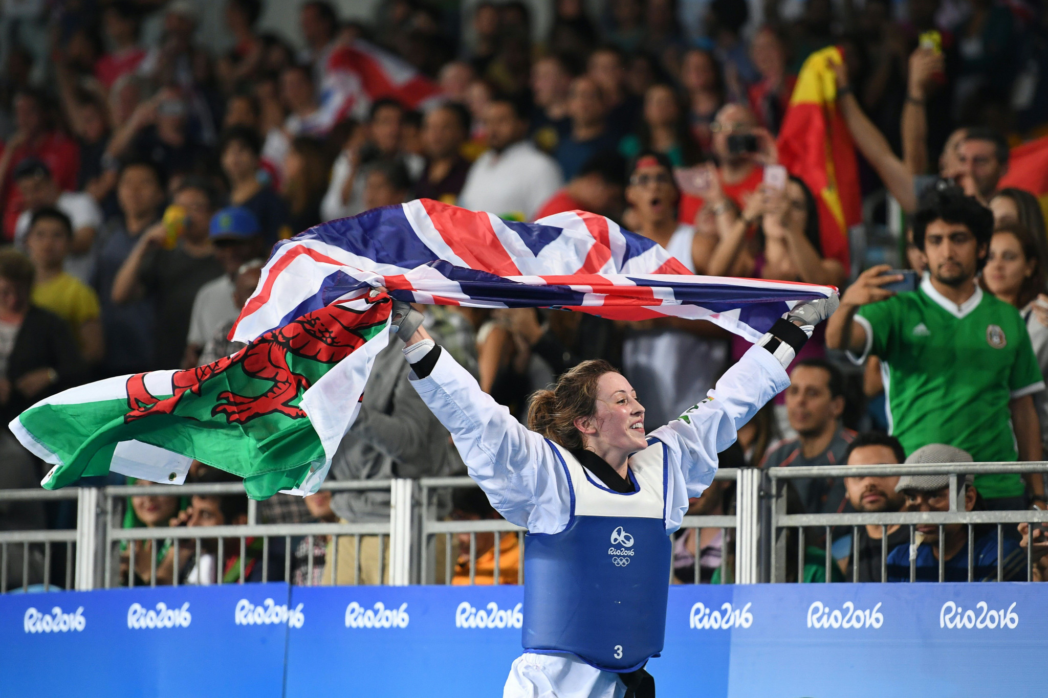 Jade Jones after winning her second Olympic gold medal at Rio 2016. GETTY IMAGES