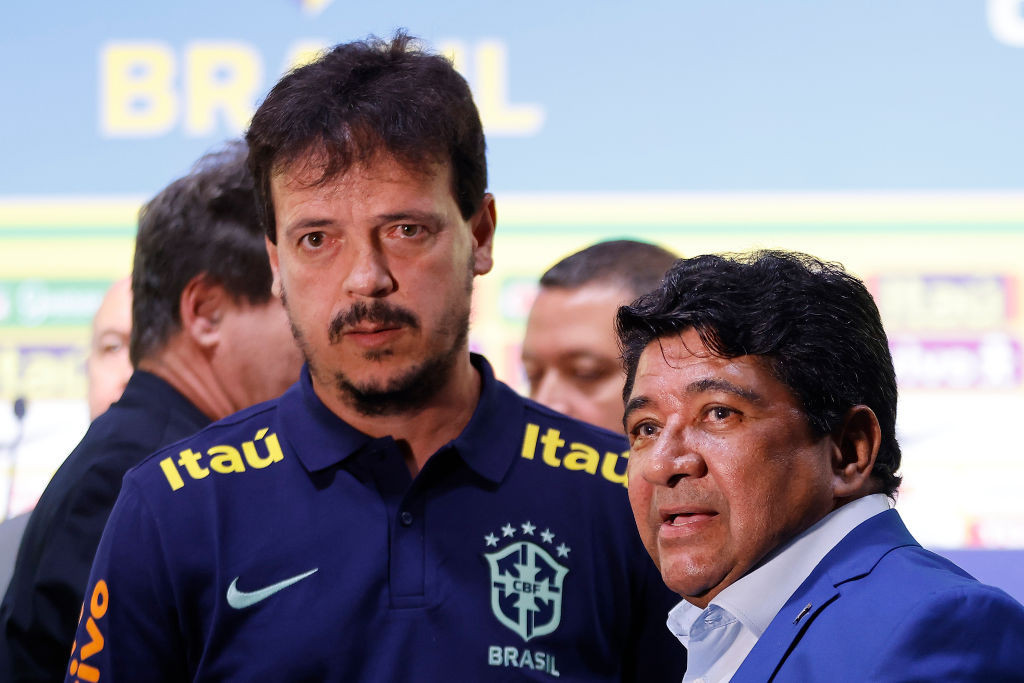 Former Brazil coach Fernando Diniz and CBF president Ednaldo Rodrigues. GETTY IMAGES