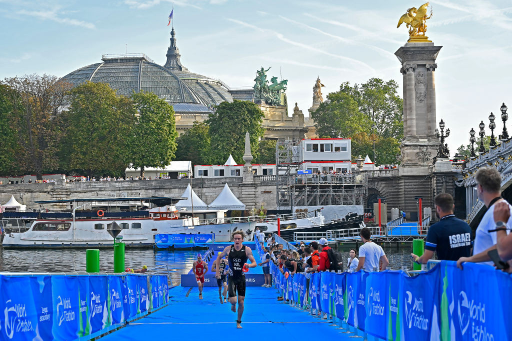 Hayden Wilde of New Zealand competes in front of Le Grand Palais during the Men World Triathlon Championship Series. GETTY IMAGES