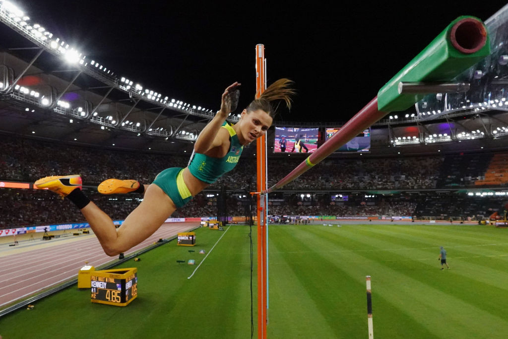 Australia's Nina Kennedy in the pole vault final at the World Athletics Championships 2023. GETTY IMAGES