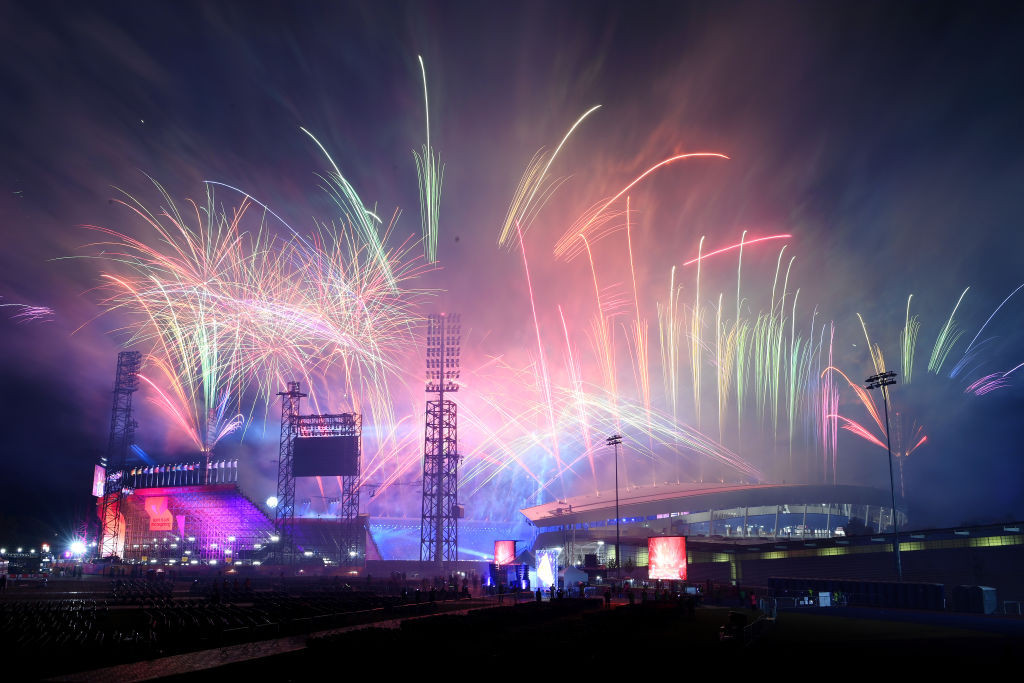 Fireworks at the Opening Ceremony of the Birmingham 2022 Commonwealth Games. GETTY IMAGES