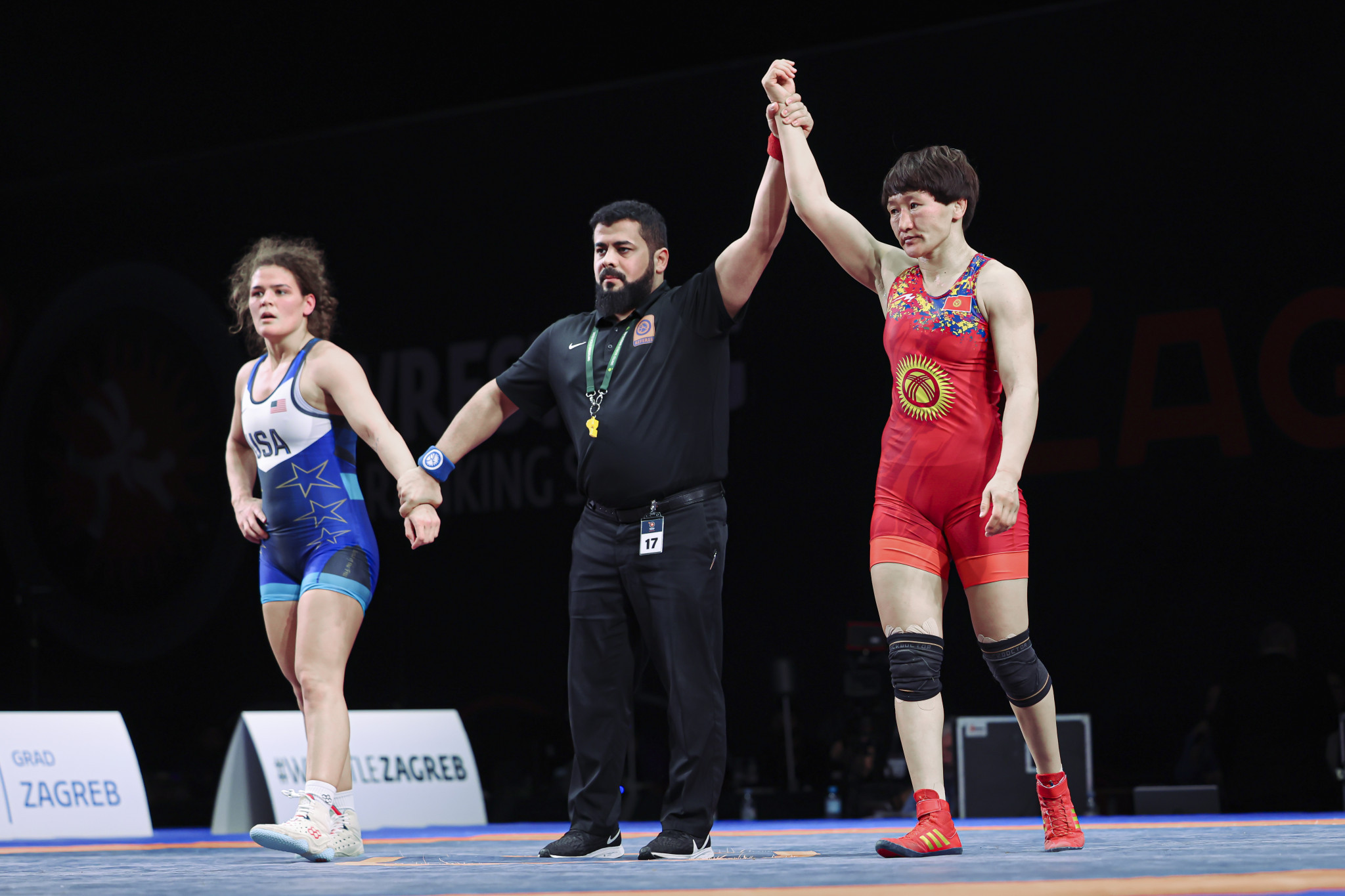 Kyrgyzstan's Aisuluu Tynybekova after defeating Kayla Miracle (USA) in the women's -62kg final. UWW