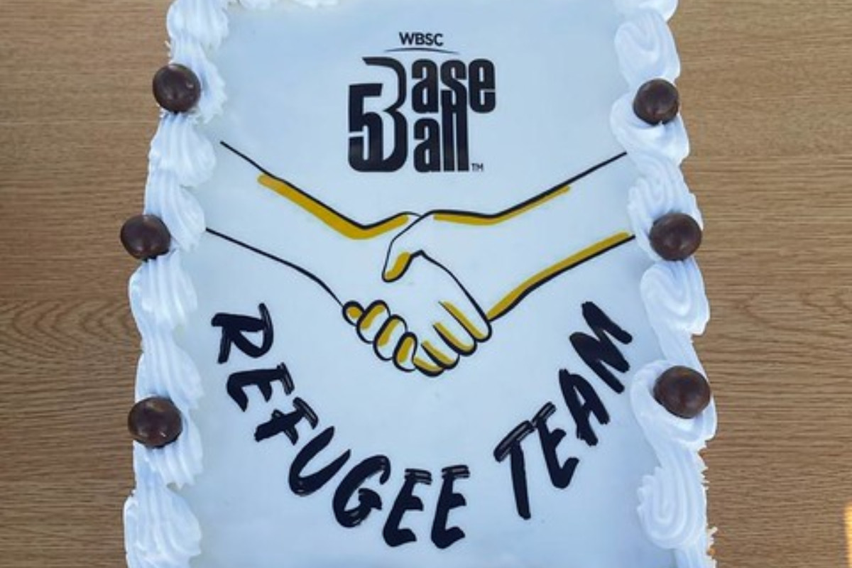 A cake to celebrate the anniversary of the WBSC Baseball5 Team in the Azraq refugee camp in Jordan. WBSC