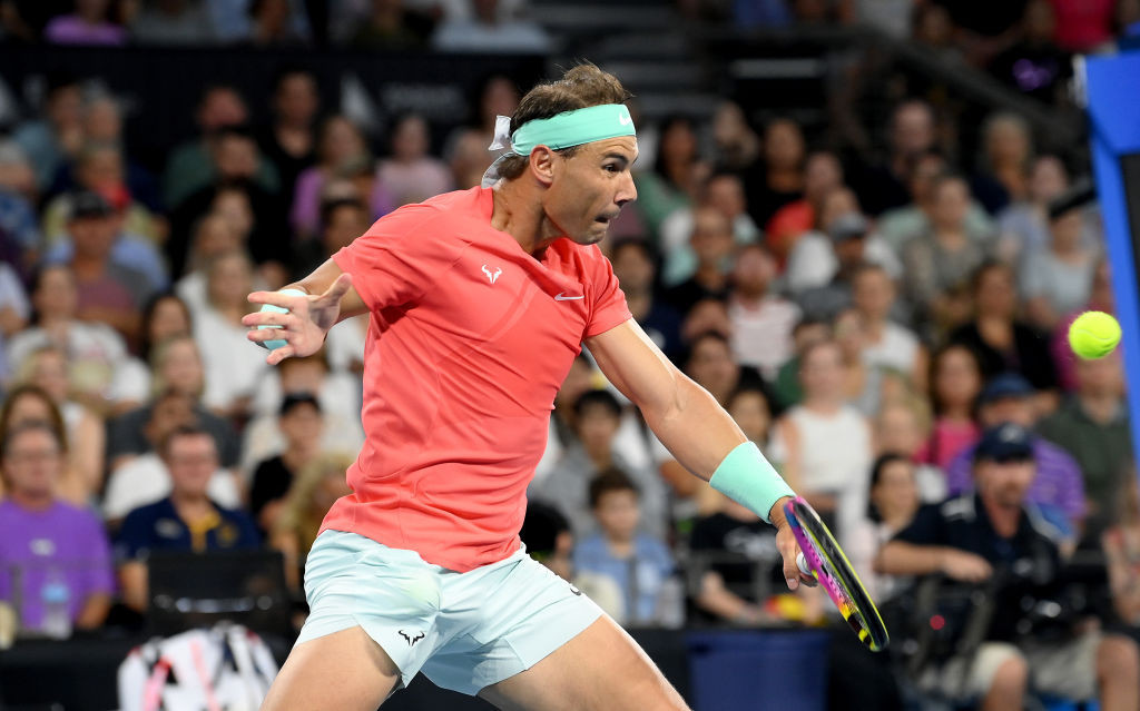 Rafael Nadal plays against Dominic Thiem at the 2024 Brisbane International on 2 January. GETTY IMAGES
