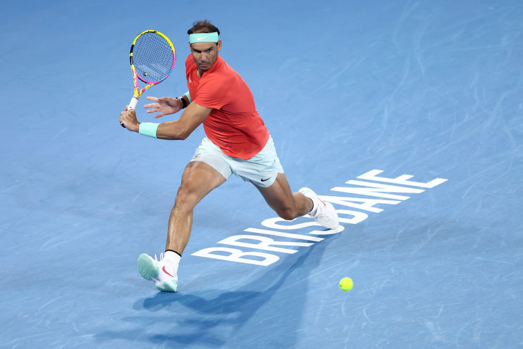 Rafa Nadal plays against Jordan Thompson at the 2024 Brisbane International on 25 January. GETTY IMAGES