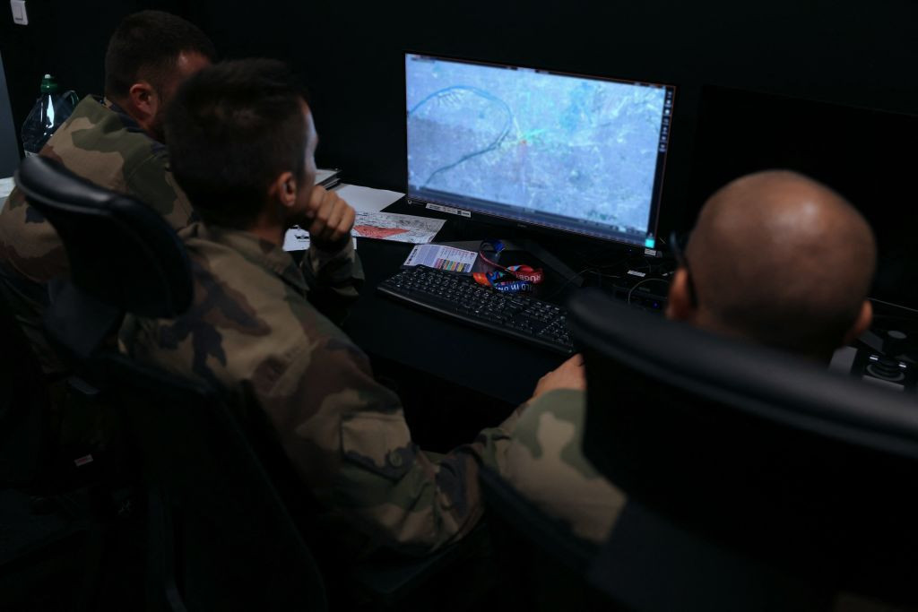 French soldiers at the Anti-Drone Operations Centre ahead of the France 2023 Rugby World Cup. GETTY IMAGES