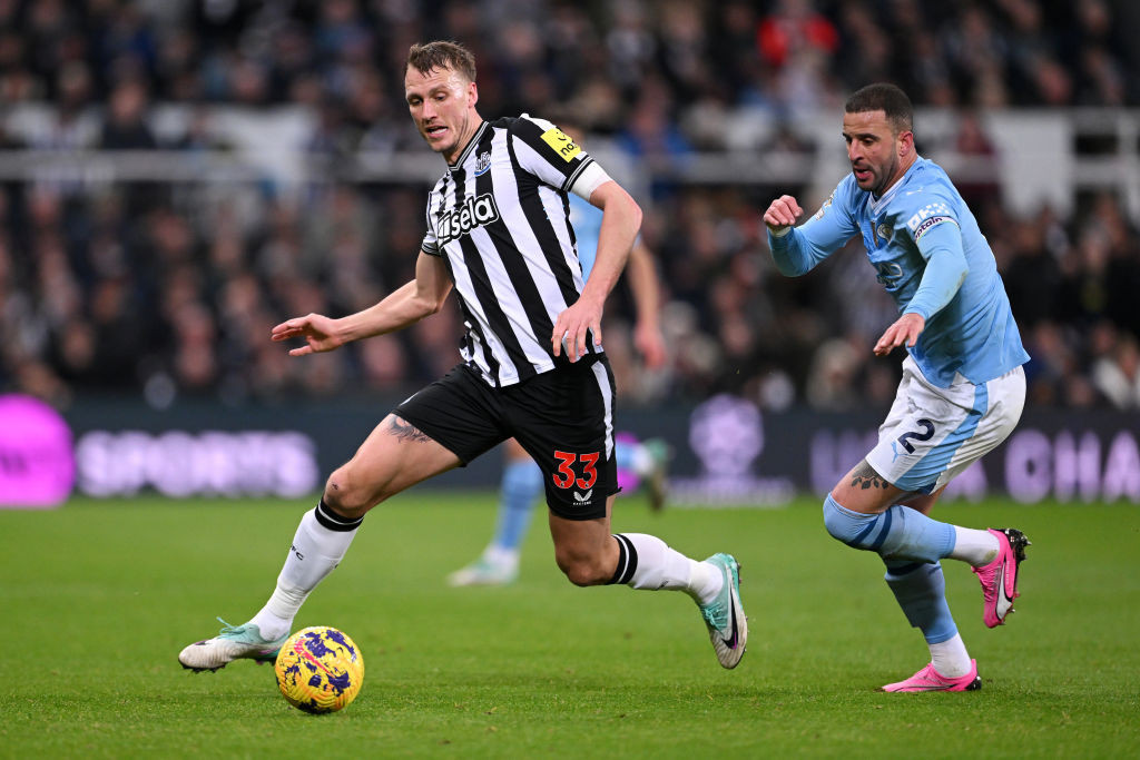 Newcastle United's Dan Burn during the Premier League match against Manchester City. GETTY IMAGES