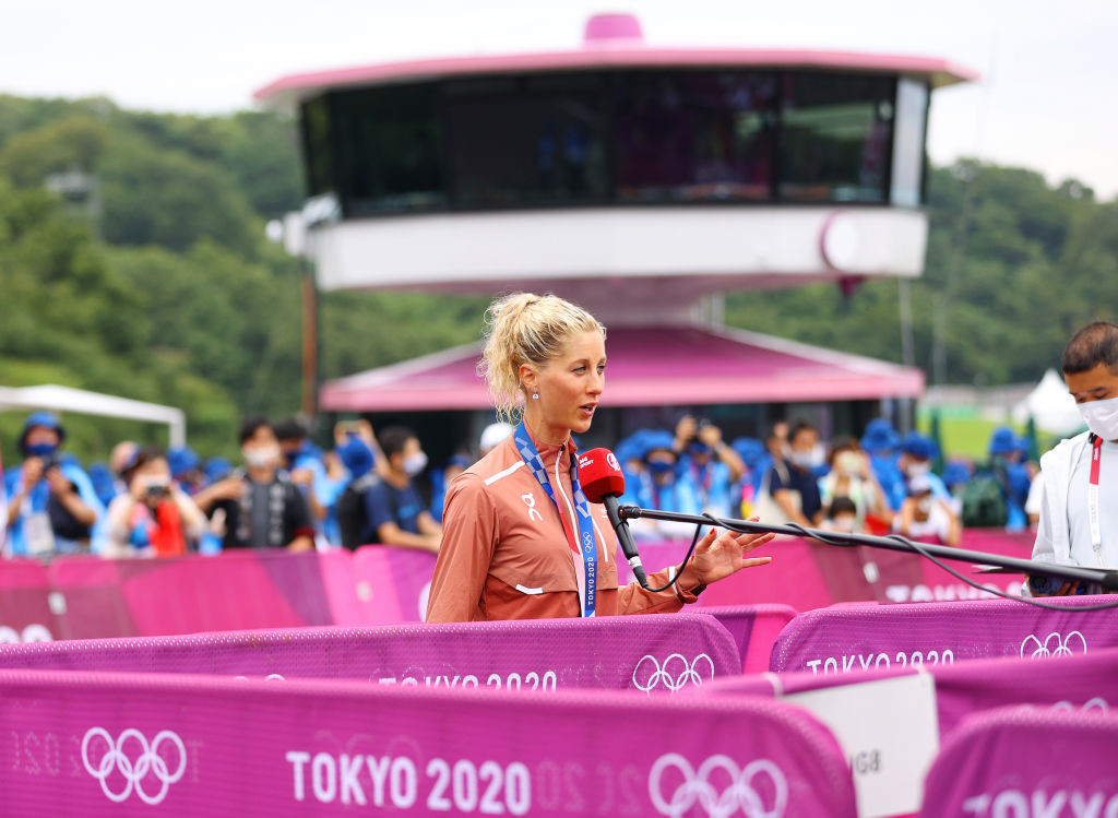 Team Switzerland's Jolanda Neff speaks to the media at Tokyo 2020. GETTY IMAGES