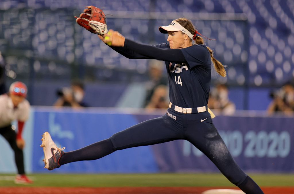 USA's pitcher Monica Abbott at the Tokyo 2020 Olympic Games softball gold medal game. GETTY IMAGES
