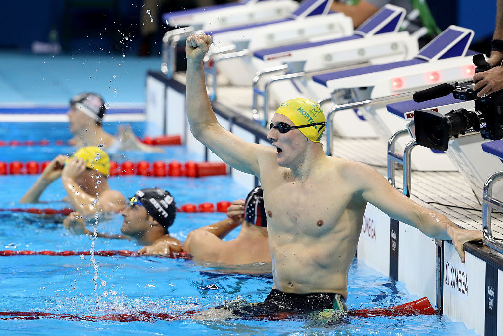 Mack Horton after winning gold in the men's 400m freestyle final at Rio 2016. GETTY IMAGES