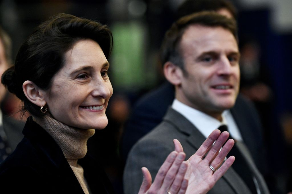 Oudea-Castera and Macron, at the France's National Institute of Sport, Expertise and Performance. GETTY IMAGES
