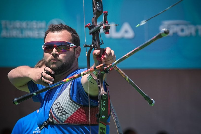 France took the men's team event recurve bronze medal after a narrow victory against the United States