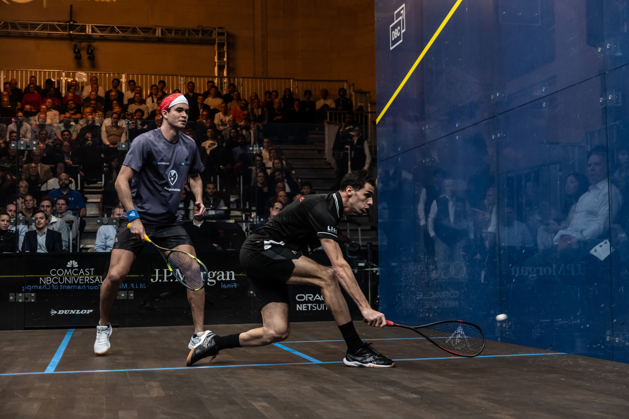 Ali Farag and Diego Elias at the final of the JP Morgan Tournament. PSA