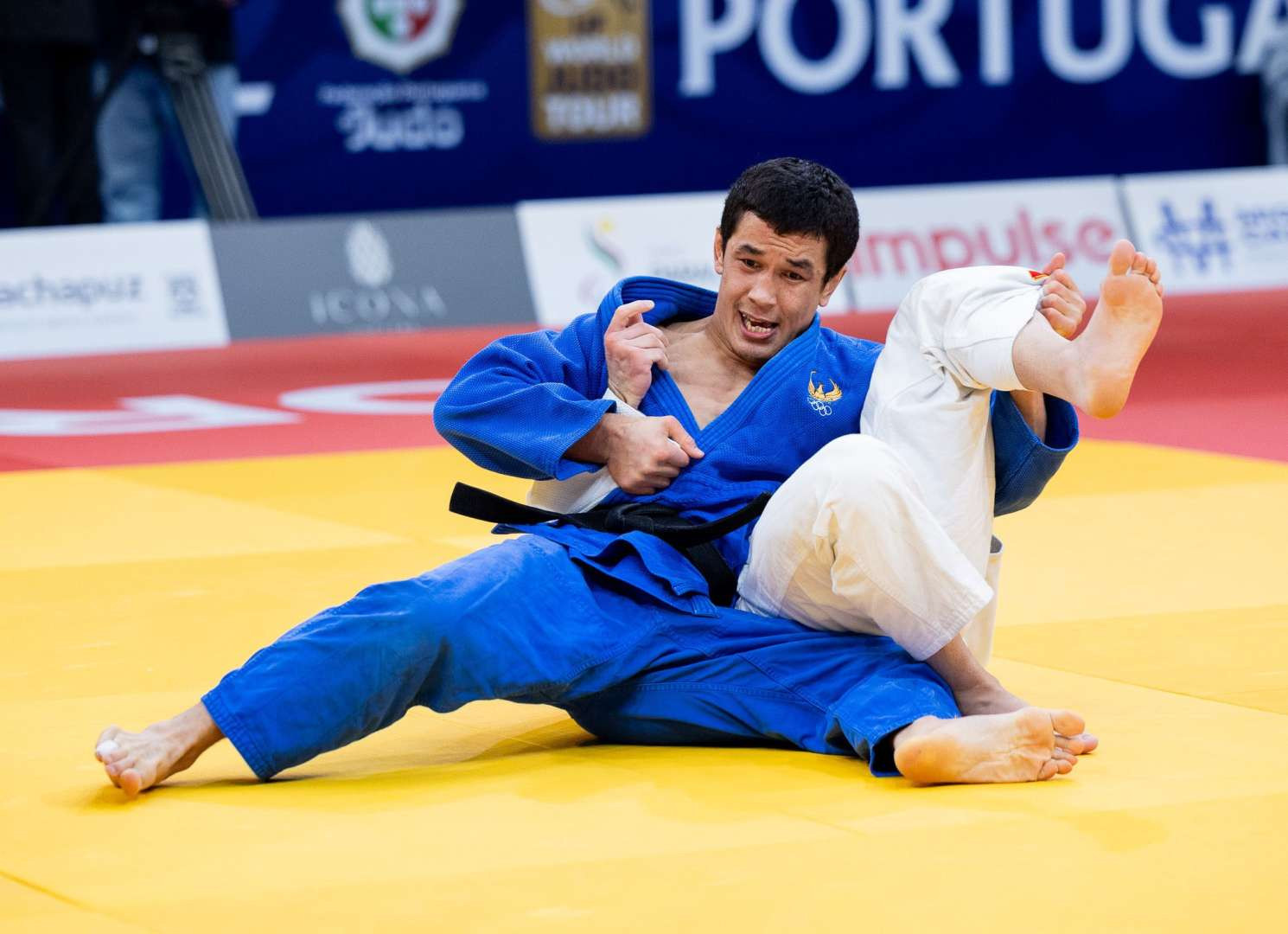 Uzbajistan's Dilshodbek Baratov from Uzbekistan during his final fight at the Grand Prix of Portugal. IJF