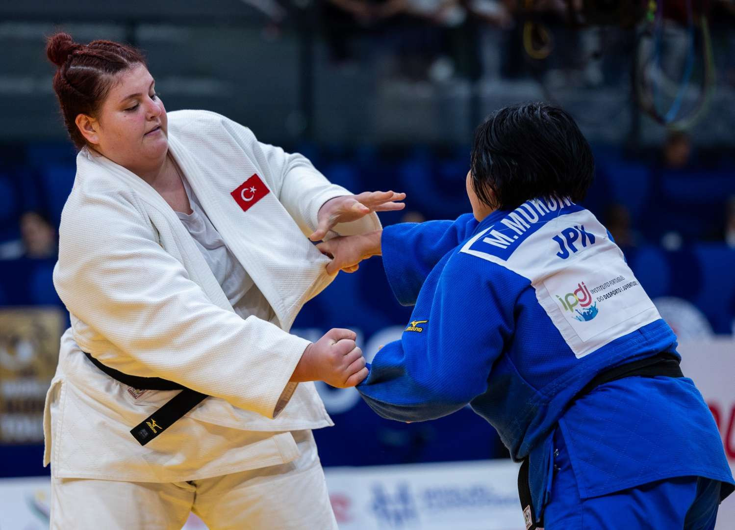 Final of the women's +78 kg category between Turkey's Hilal Ozturk (in white) and Japan's Miki Mukunoki. IJF