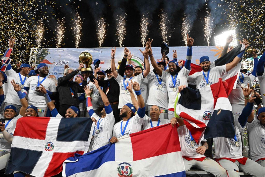 The Tigres de Licey celebrate after winning the Caribbean Series baseball on 10 February 2023. GETTY IMAGES