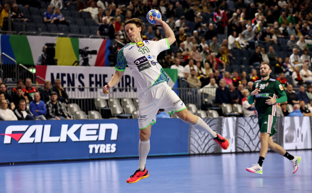 Slovenia's Jure Dolenec, at the EHF Euro 2024 against Hungary. GETTY IMAGES