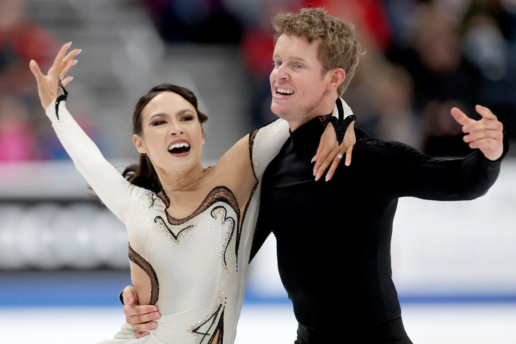 Madison Chock and Evan Bates skate during the U.S. Figure Skating Championships. GETTY IMAGES