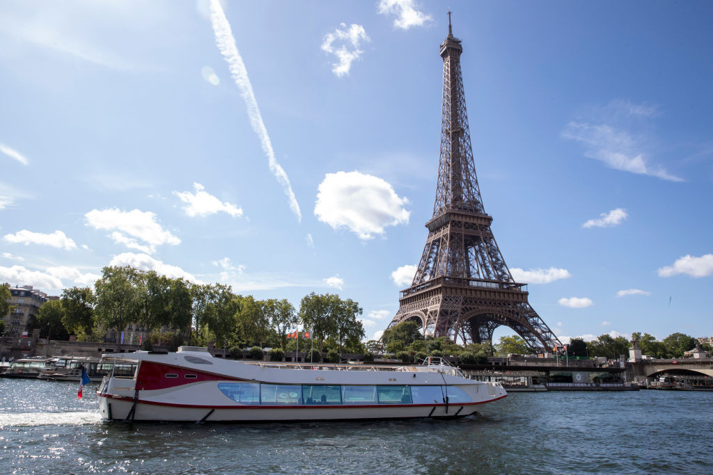 A boat on the Seine during the technical test event for the Paris 2024 opening ceremony. GETTY IMAGE