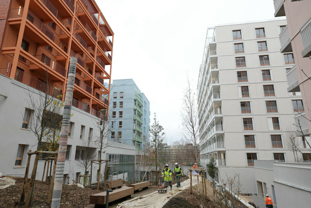 Work in progress at the Paris 2024 Olympic Village during a media tour. GETTY IMAGES