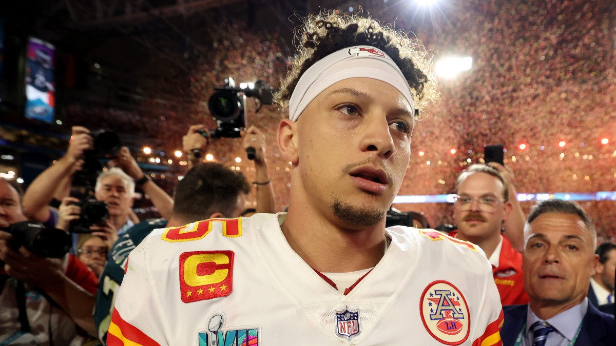Quarterback Patrick Mahommes, after winning the 2023 Super Bowl with the Chiefs. GETTY IMAGES 