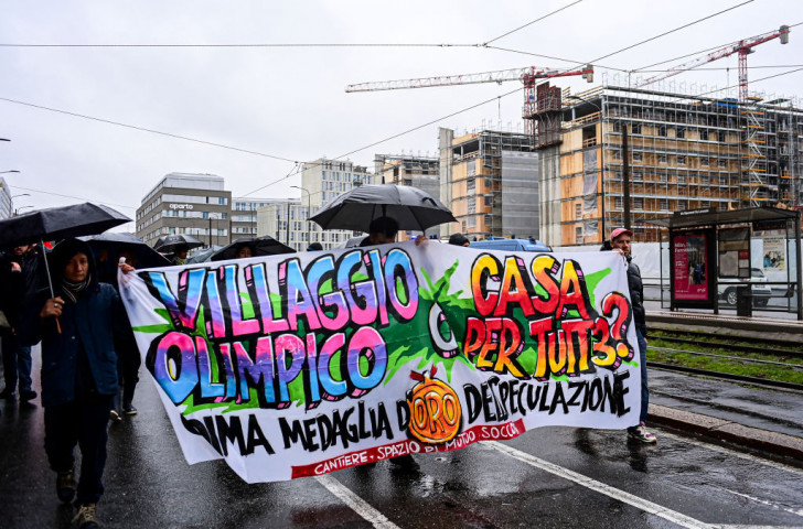 Activists in Milan protest against the 2026 Winter Olympics