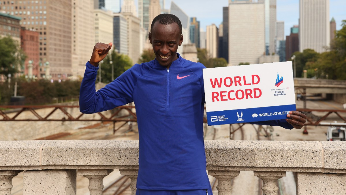 Kiptum set the world marathon record in Chicago in 2023. GETTY IMAGES