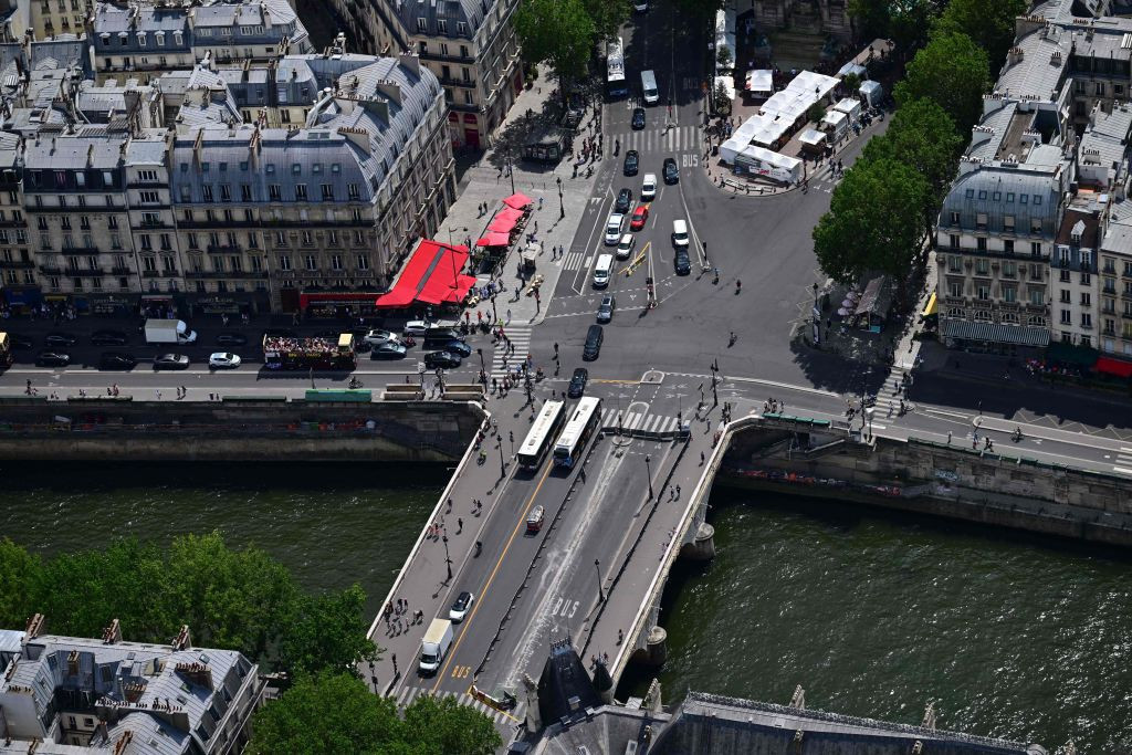 This aerial photograph was taken from a helicopter in Paris on 11 July 2023. GETTY IMAGES
