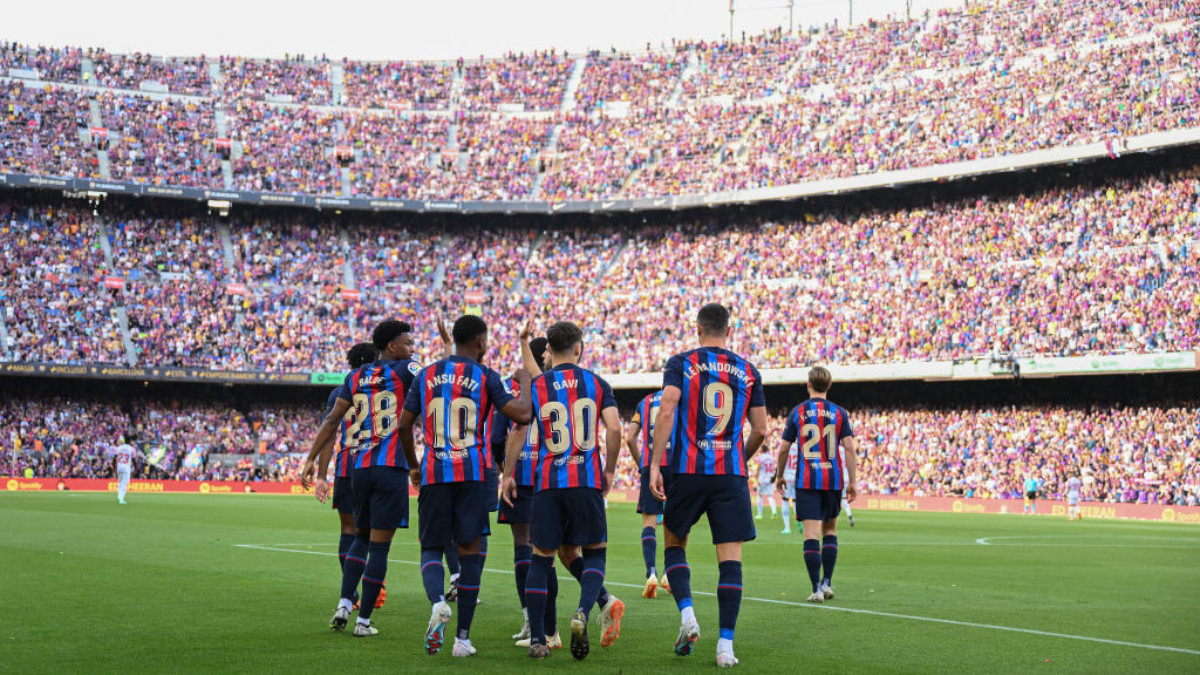 FC Barcelona's Ansu Fati celebrates a goal at the Camp Nou. GETTY IMAGES