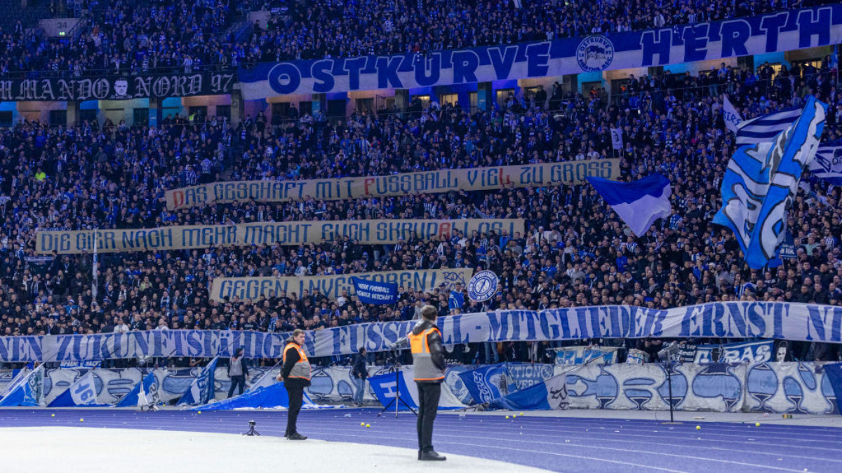 Hertha fans throw tennis balls in protest at 2. Bundesliga match against Magdeburg. GETTY IMAGES