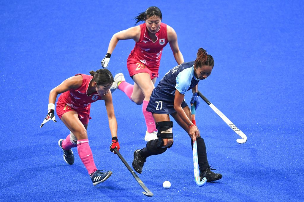 India's Sushila Chanu Pukhrambam (R) plays for bronze at the 2022 Asian Games. GETTY IMAGES