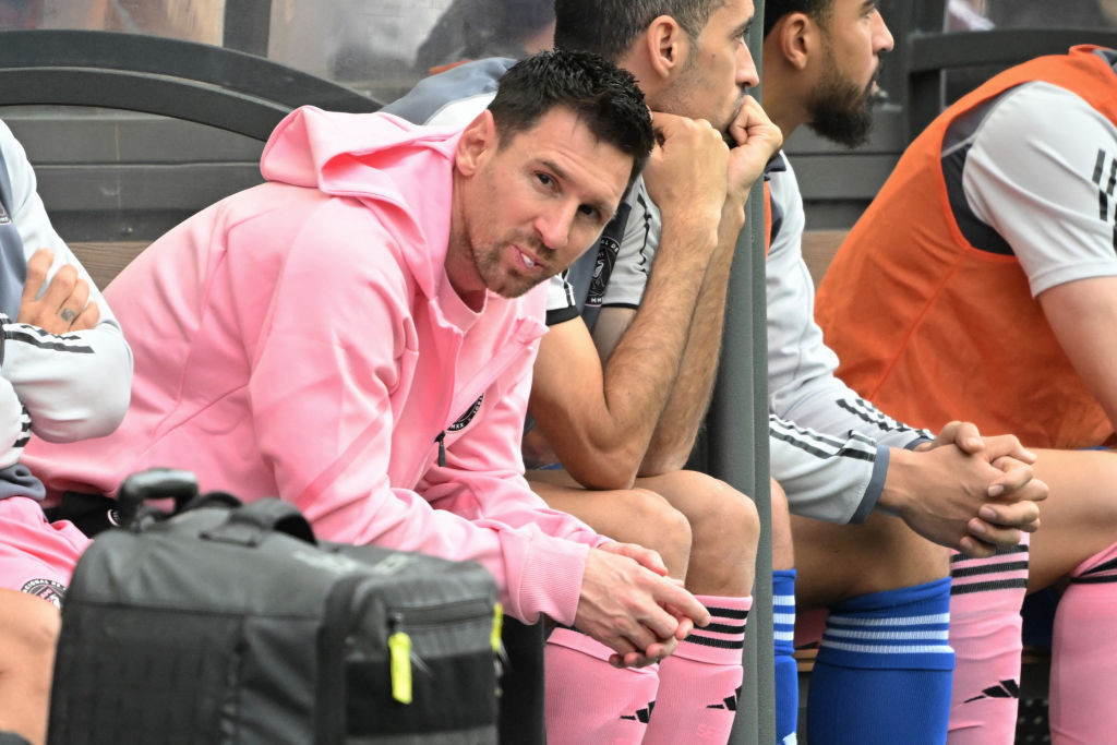 Messi on the bench during the friendly match between Hong Kong XI and Inter Miami. GETTY IMAGES