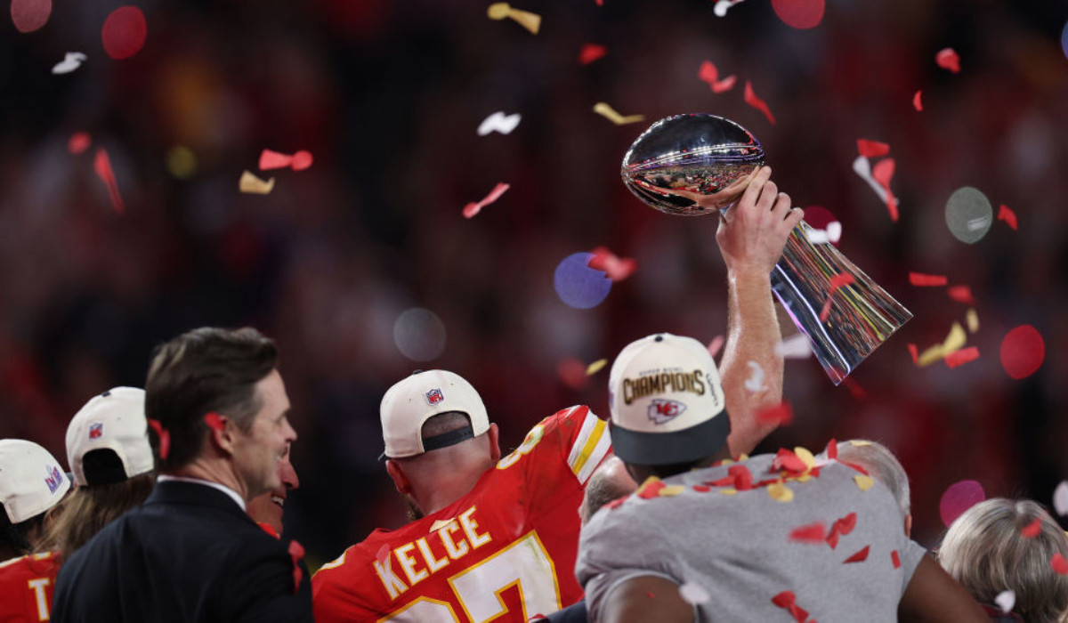 The Lombardi Trophy was hoisted by the Kansas City Chiefs in Super Bowl LVIII. GETTY IMAGES