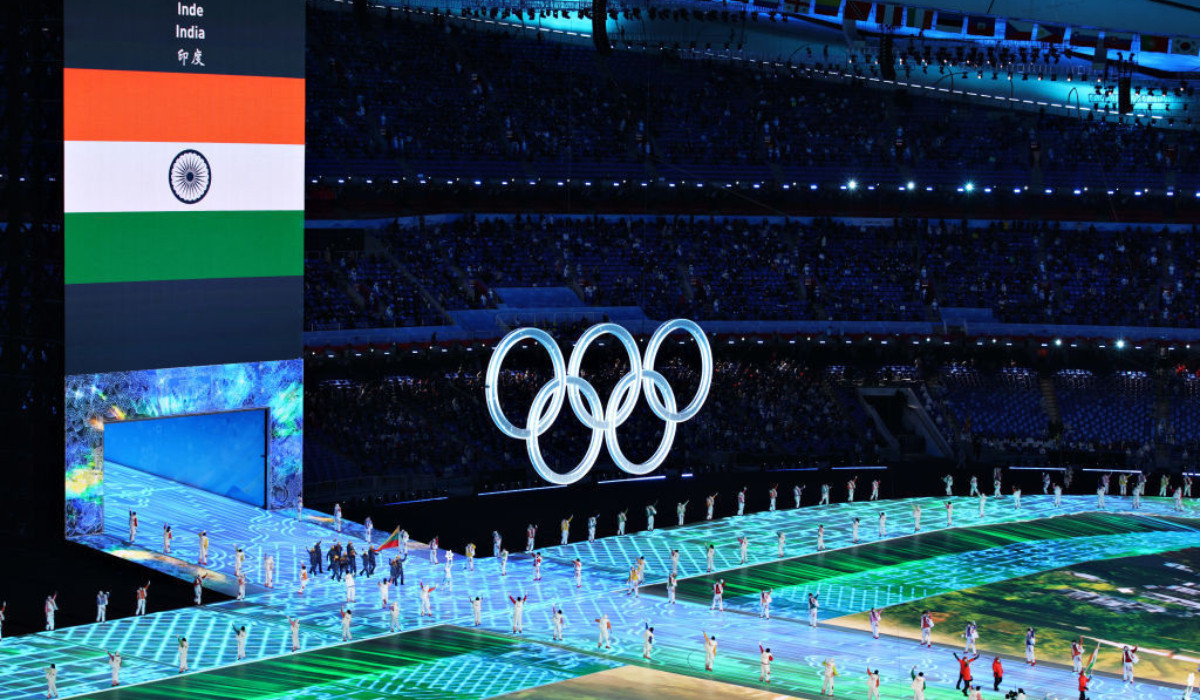 India's flag at Opening Ceremony of the Beijing 2022 Winter Olympics. GETTY IMAGES