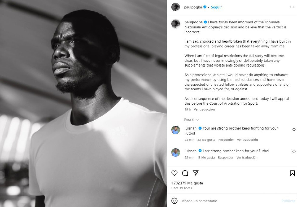 Paul Pogba's statement on his social media. INSTAGRAM