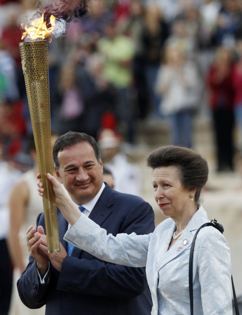 The Princess Royal accepted the Olympic flame on behalf of London 2012