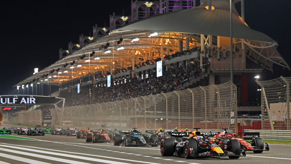 Verstappen leads at the Bahrain Formula One Grand Prix on 2 March 2024. GETTY IMAGES