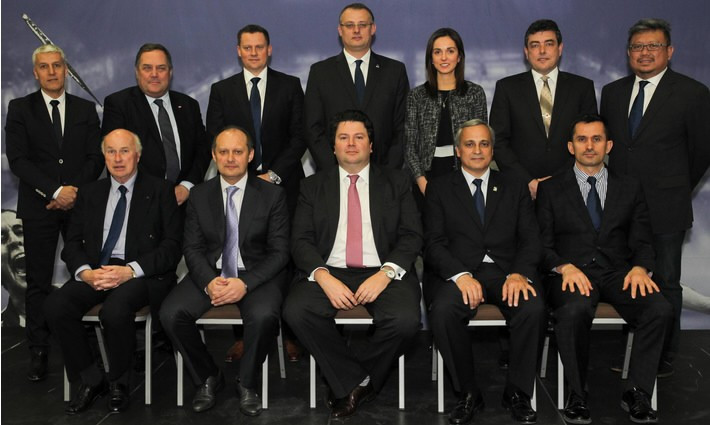 Gregory Verpoorten (front, centre) has been re-elected President of Badminton Europe by acclamation at an Annual Delegates’ Meeting in Podčetrtek in Slovenia ©Badminton Europe/Marian Stan